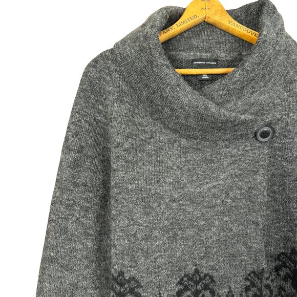 Adrienne Vittadini Gray Cowl-Neck Sweater – Asymmetrical Button Front, Damask - Picture 4 of 8